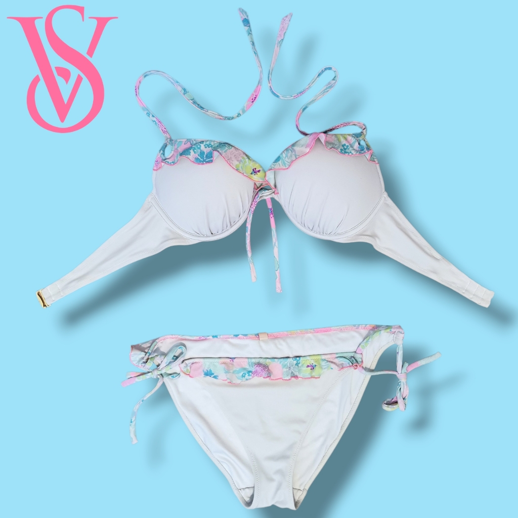 Victoria's Secret Pastel Colorful Flounce Ruffle Trim Push-Up Bikini Set